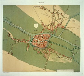 <p>De ommuurde stad Zwolle, door Jacob van Deventer omstreeks 1560 getekend. </p>
